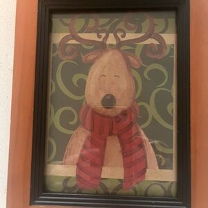 Festive Reindeer Framed Art with Red Scarf